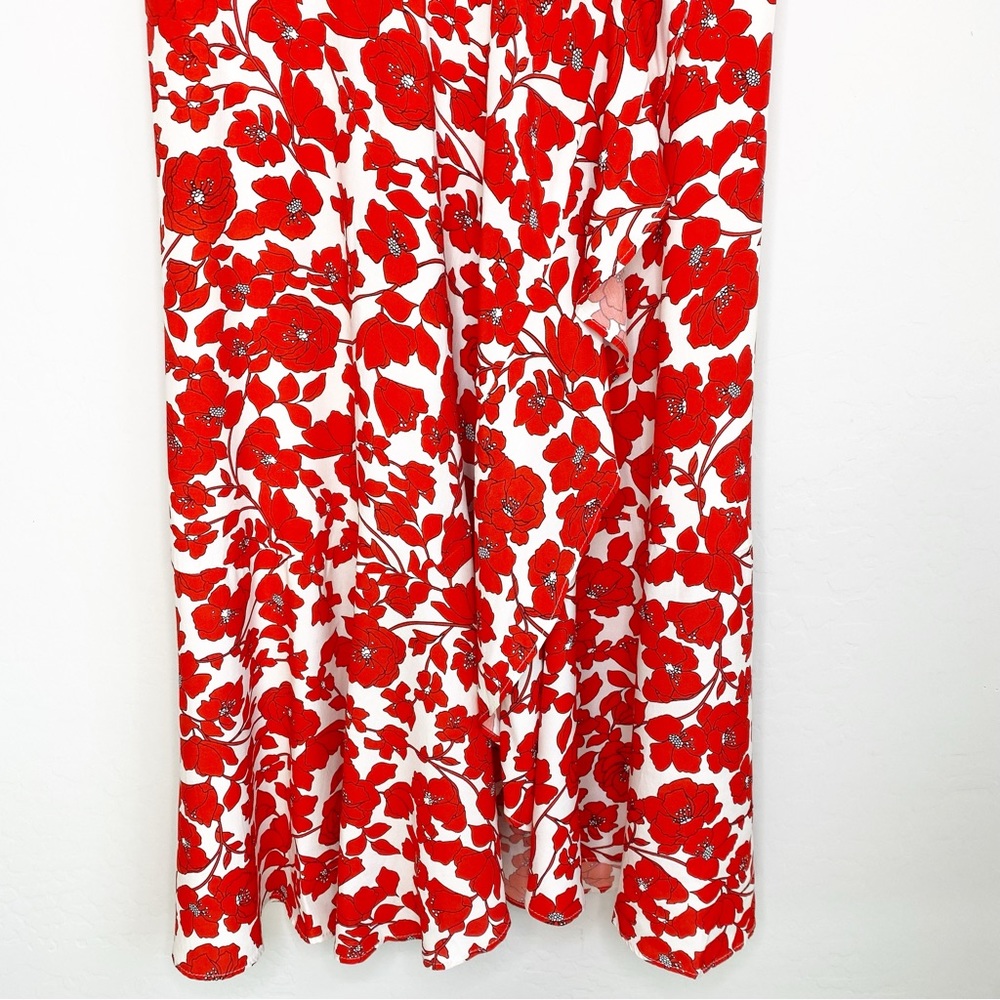 Bardot Fiesta Red Floral Faux Wrap Midi Dress Size 10 - Picture 5 of 15